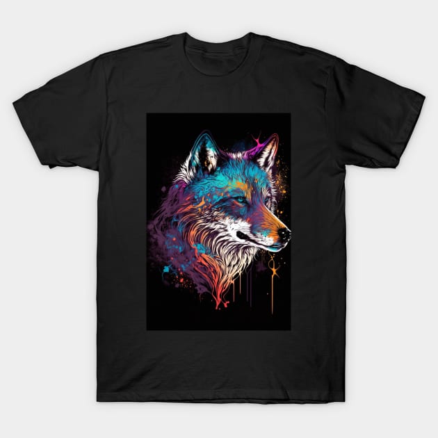 Stylized Wolf Portrait T-Shirt by Obotan Mmienu